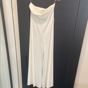 Zara Cream Strapless Jumpsuit with Wide-Leg Silhouette